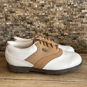 Nike 971012 Airliner White w/ Tan Saddle Lace-Up Golf Cleat Shoes Women's Sz 7